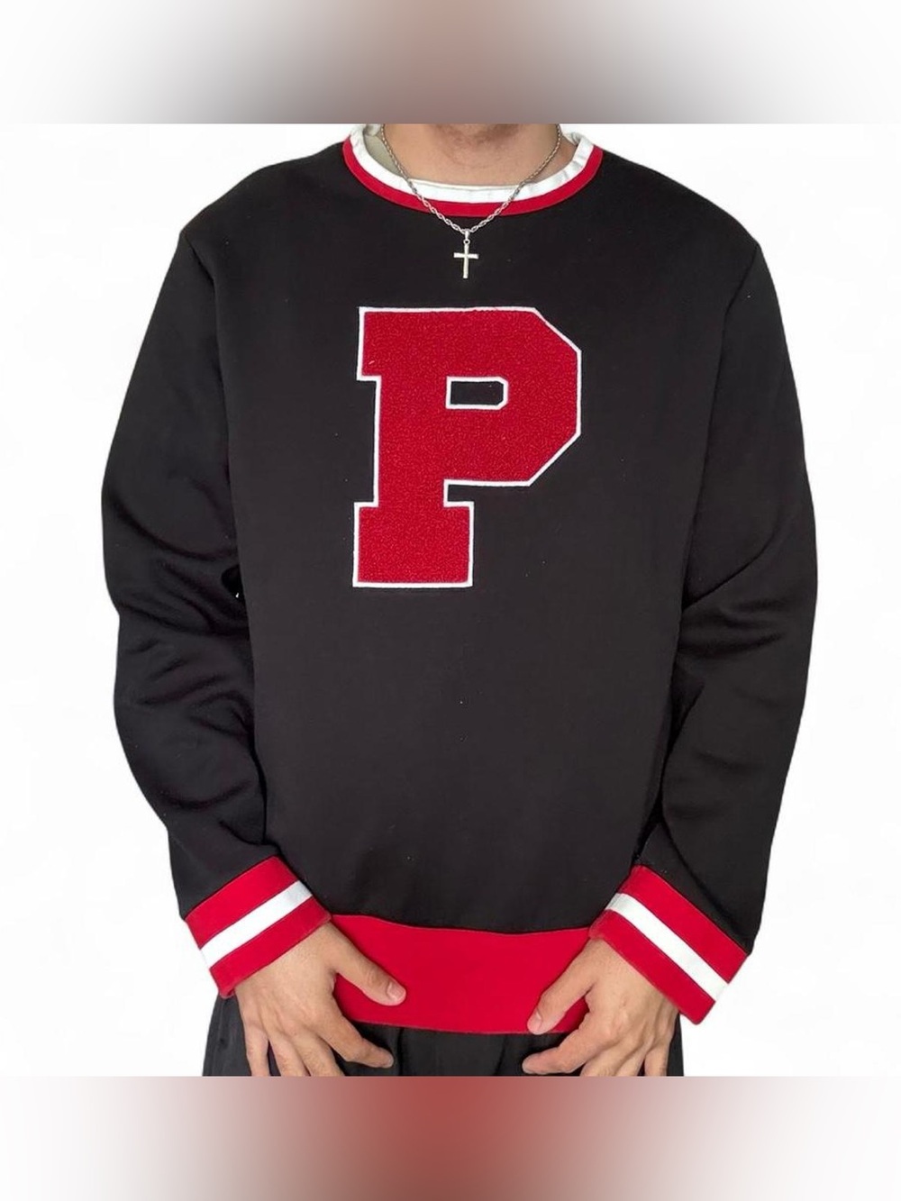 Polo Ralph Lauren P Letterman Sweatshirt Size M Black/Red Collegiate Preppy USA